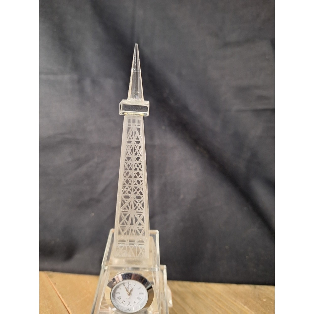Vintage Crystal Eiffel Tower Desk Clock Quartz Roman Numeral Paris Decor 6.75in - Picture 3 of 7